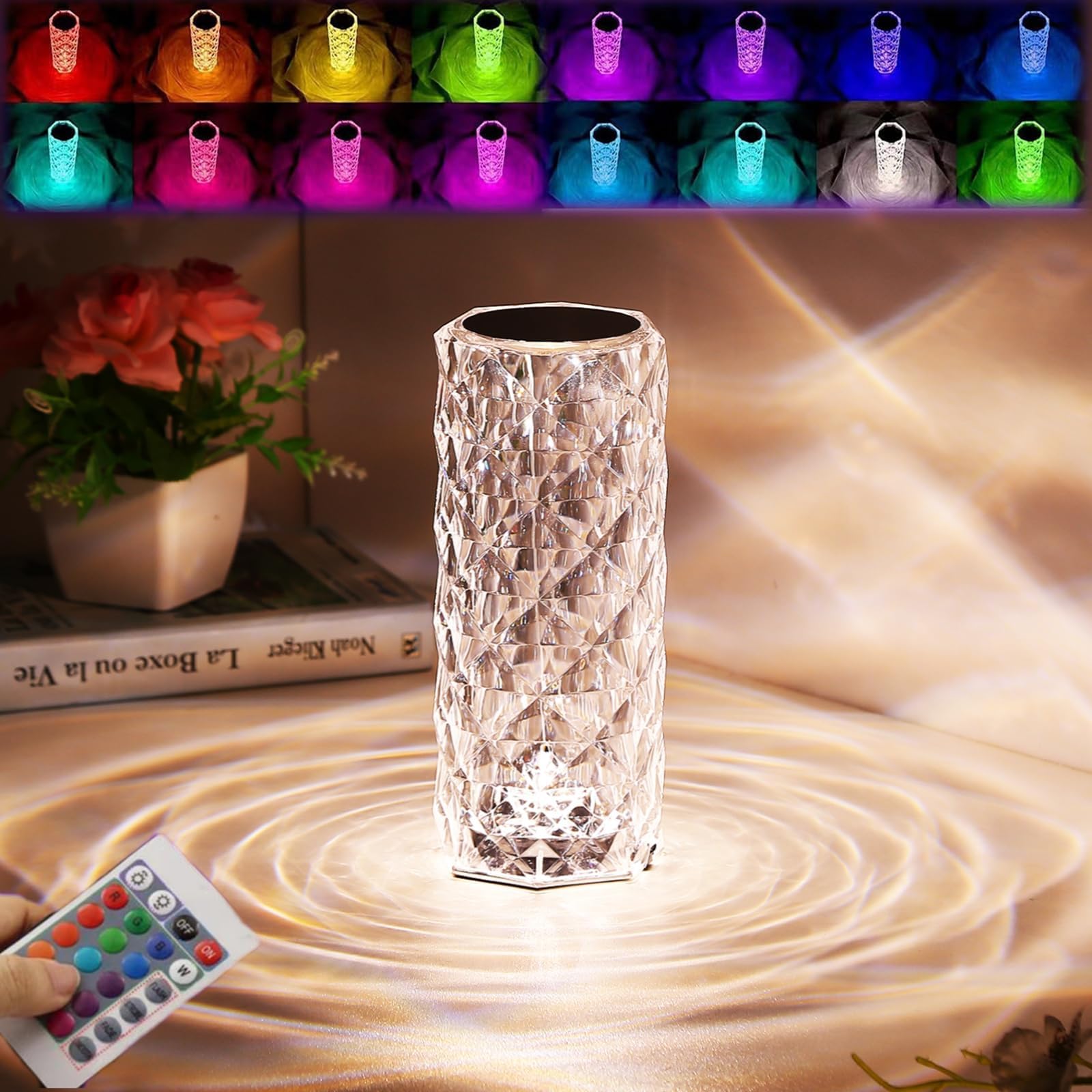 Crystal Rose Diamond Lamp 16 Colors Changing LED Touch Lamp with Remote & USB Charging - Image 2