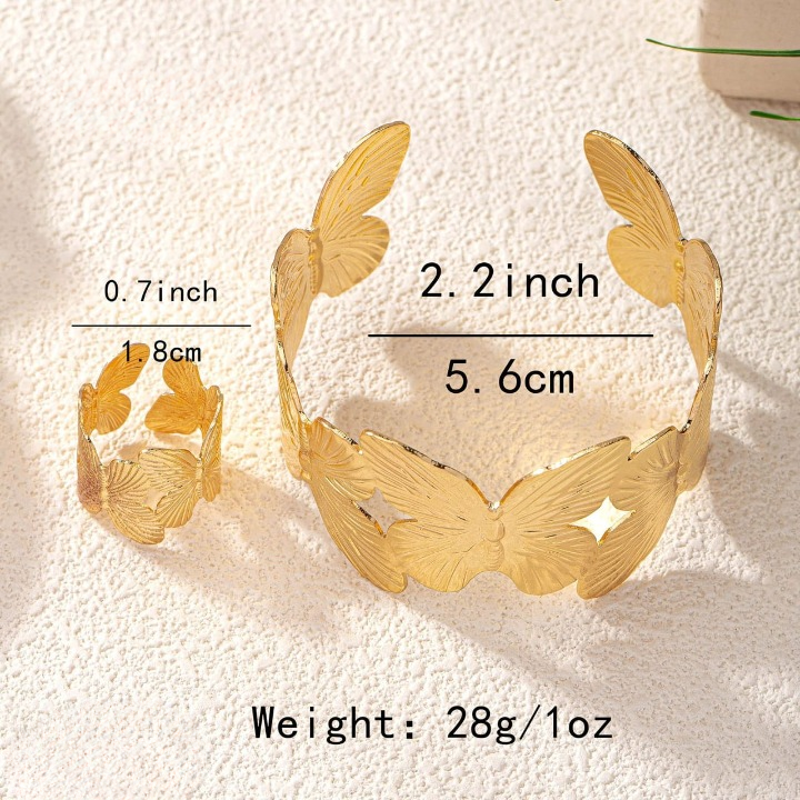 Stylish Alloy Hand Cuff Ring Set Adjustable Fashion Jewelry for Women in Silver & Golden (SKU: QST-166) - Image 5
