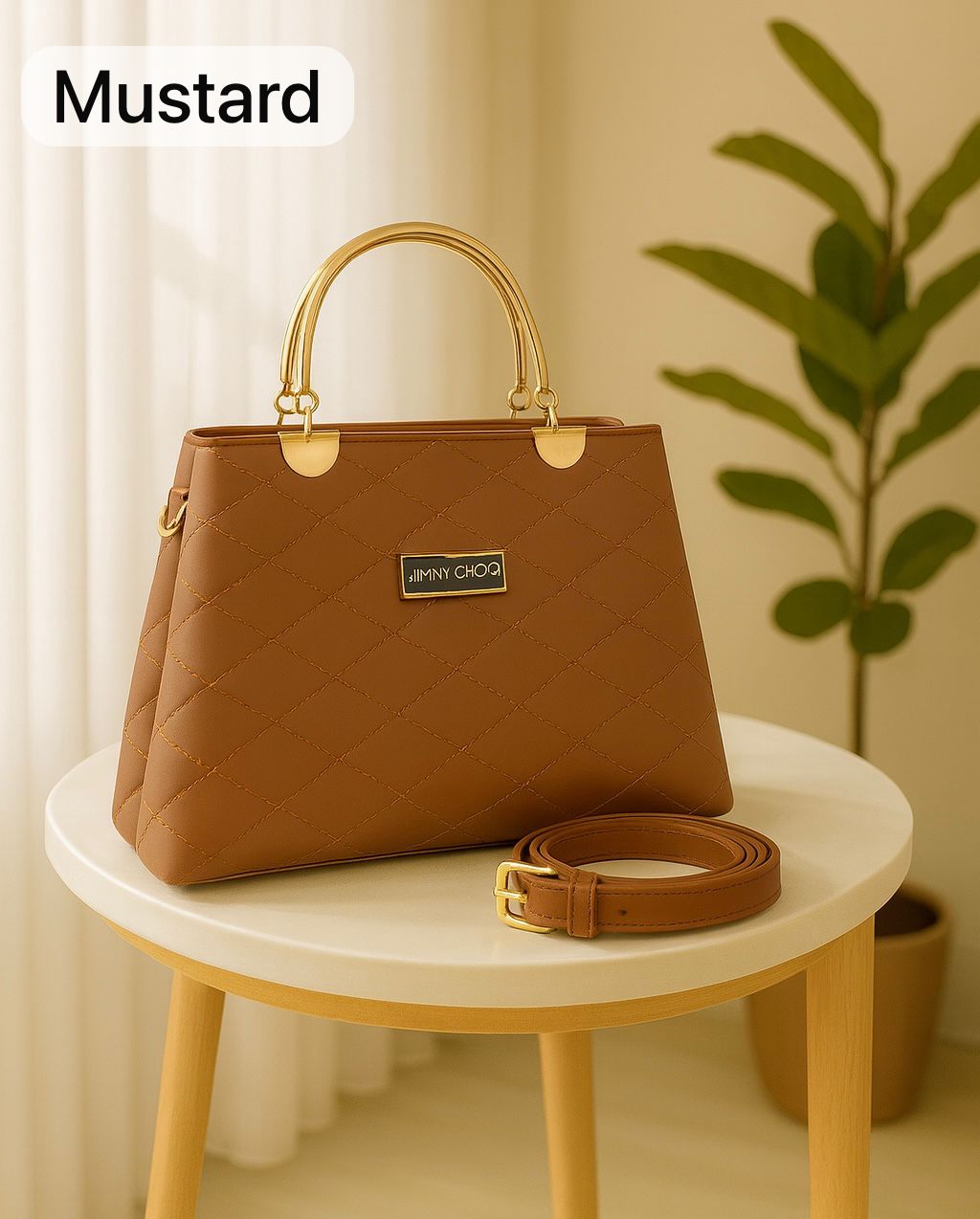 Premium Quilted Faux Leather Handbags with Golden Metal Handles - Elegant Shoulder Tote Collection - Image 3