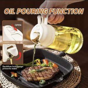 470ml Kitchen Glass Oil Sprayer Bottle | 2?in?1 Olive Oil Dispenser