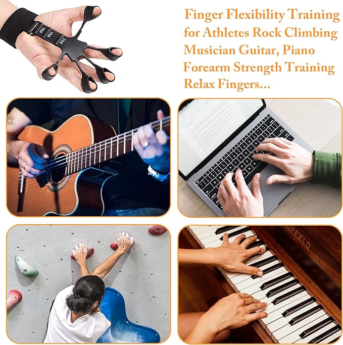 Adjustable Finger Strengthener Hand Grip Trainer 13LB to 21LB Resistance, Finger Exerciser for Guitar, Fitness & Rehab - Image 3