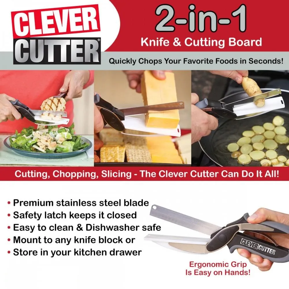 New Smart Clever Cutter Scissor 2 In 1 Cutting Board Utility Cutter Stainless Steel Outdoor Vegetable Knife Multi Function - Image 3