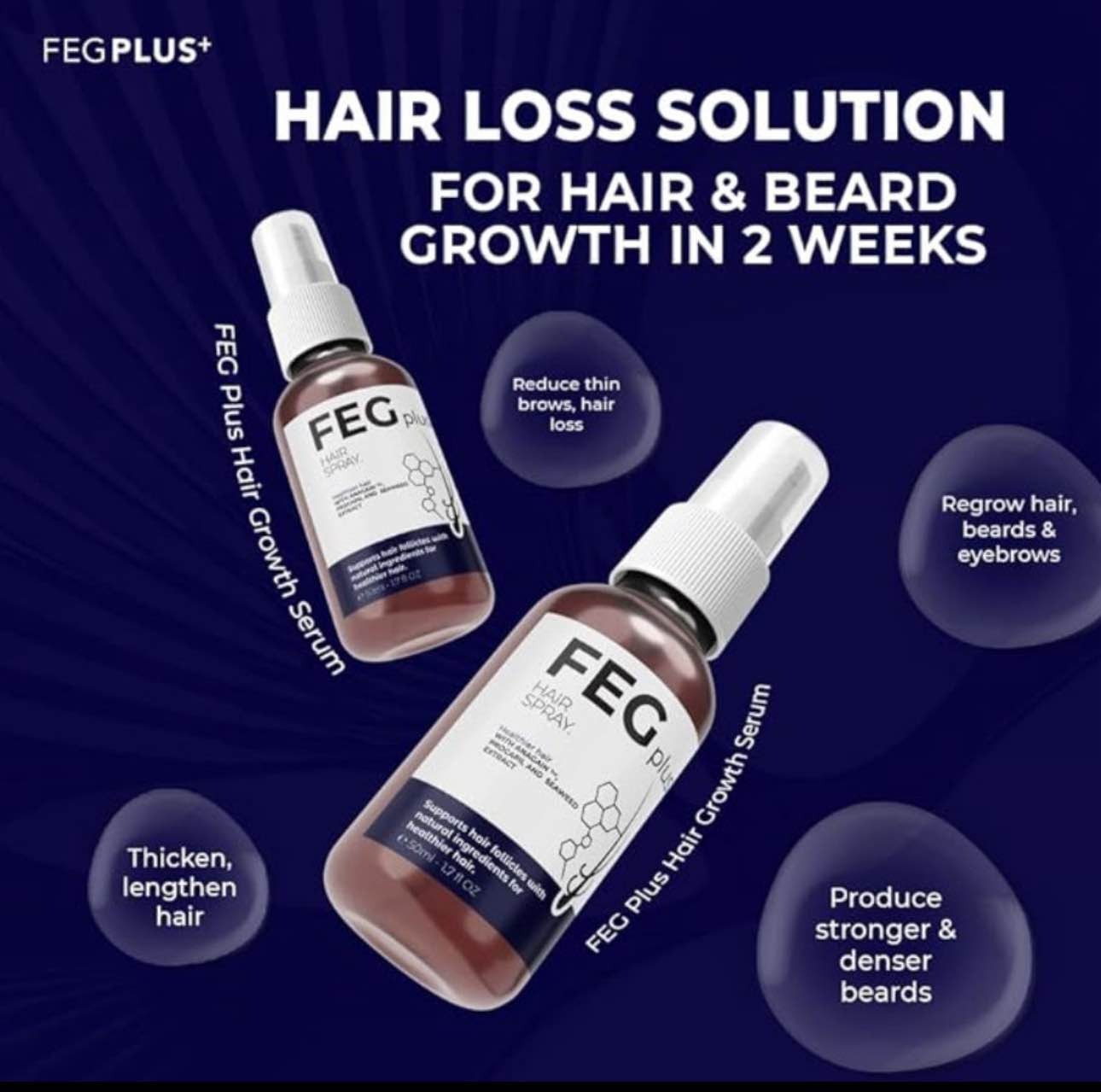 FEG PLUS Hair Growth Serum & Spray 50ml Advanced Formula for Men & Women, Stronger, Thicker Hair - Image 2