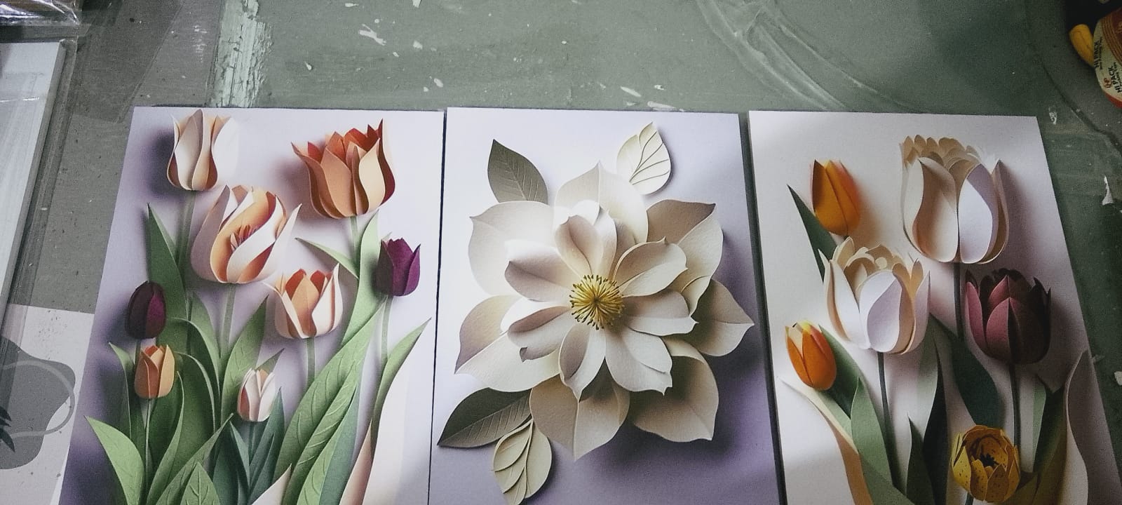 Modern 3D Effect Floral Wall Art Frames Set of 3 Elegant Paper Cut Style Tulips Blossoms Home Decor Size 8x11 Inches Each with Double Sided Tape - Image 2