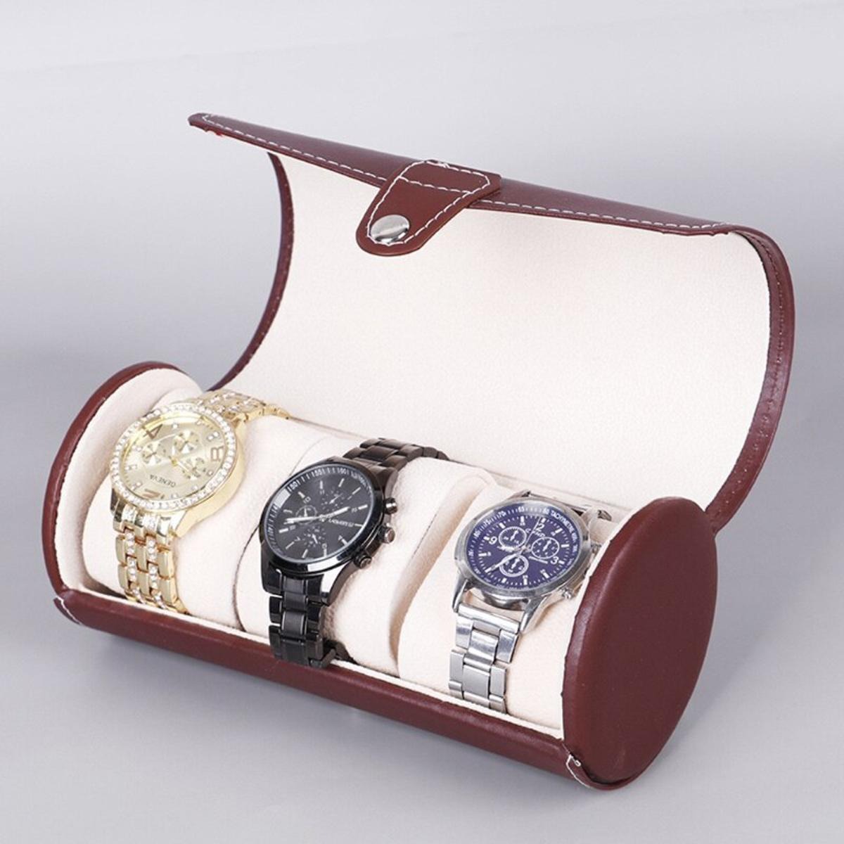3 Slot Wristwatch Bracelet Organizer Travel Pouch Portable PU Watch Display Storage Gift Roll Case ( Random Color) - Image 4