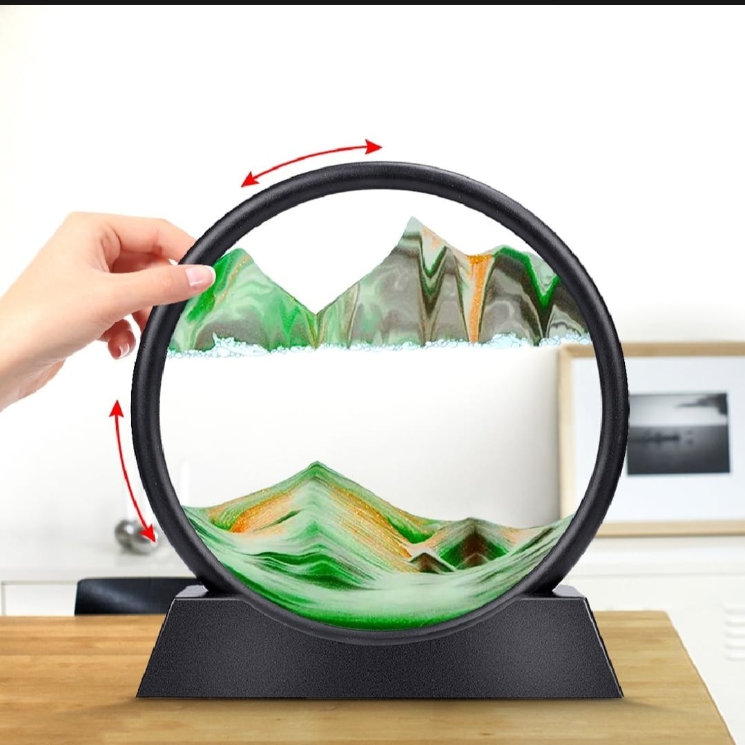3D Dynamic Moving Sand Art Table Lamp with Wooden/Metal Stand: LED Sandscape Quicksand Night Light for Relaxing Home Decor. This Mesmerizing - Image 2