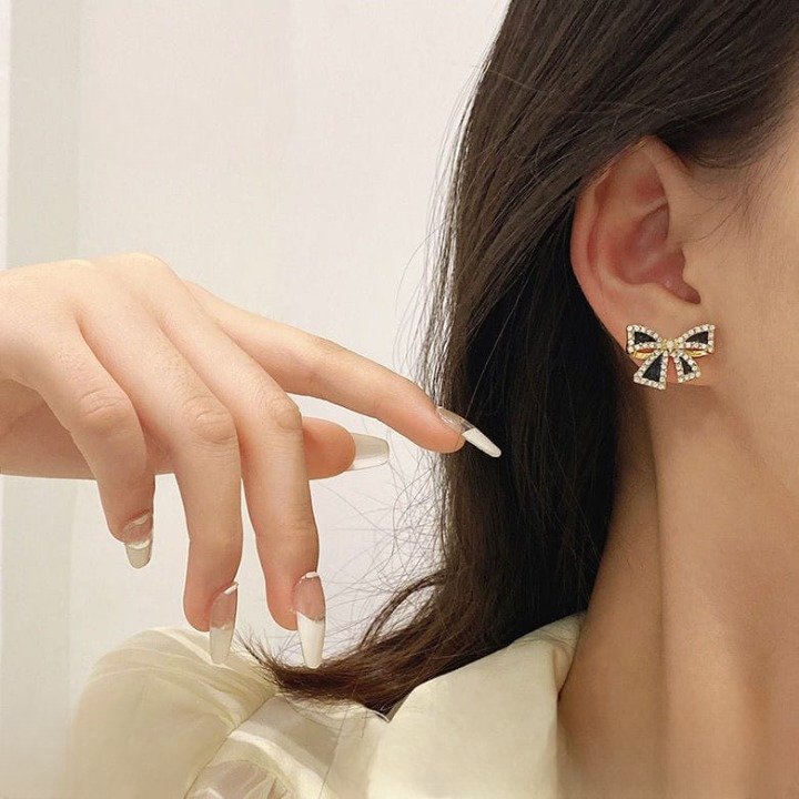 Elegant Zircon Black Bow Tie Earrings (AXJ-112) - Image 2