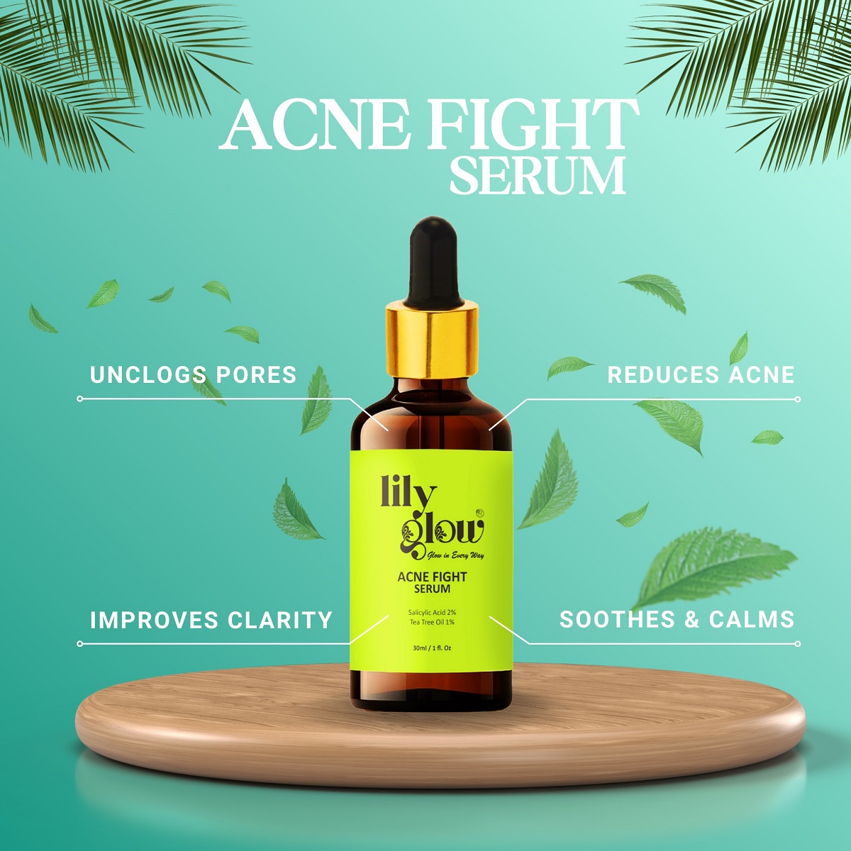 Lily Glow Acne Fight Serum For Oily & Dry Skin, Acne Marks, Pimples & Face Whitening (30ml) - Image 2