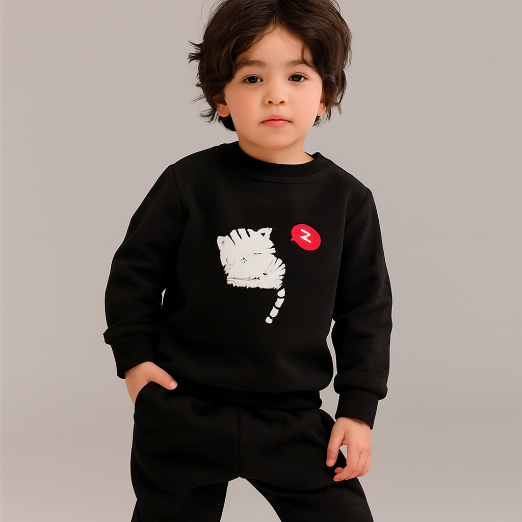 Black Cat Printed Kids Tracksuit - Image 2
