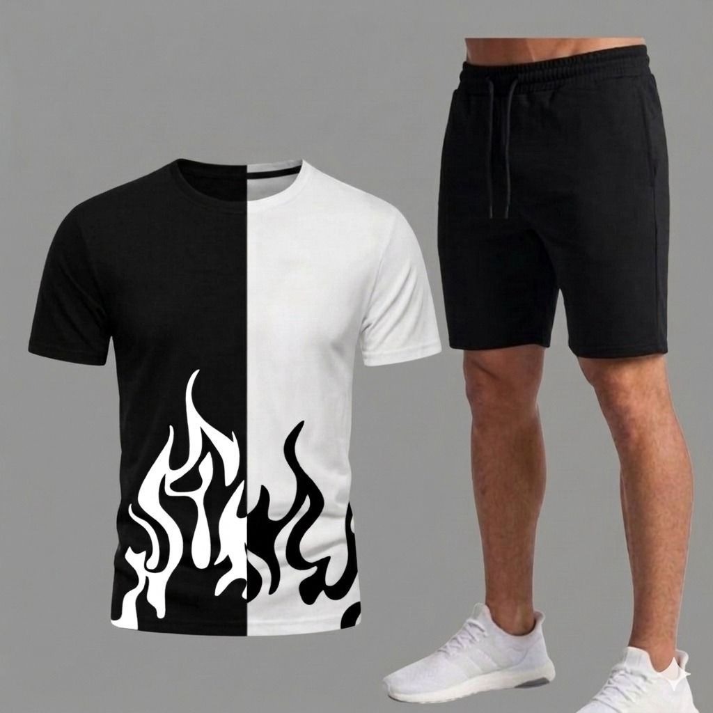Stylish Printed Summer Track Suit for Men Casual Loose Fit Long Sleeve T-Shirt & Pants Set - Image 2