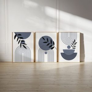 Set of 3 Abstract Botanical Wall Art Frames  8x11 MDF Wood with Adhesive Backing