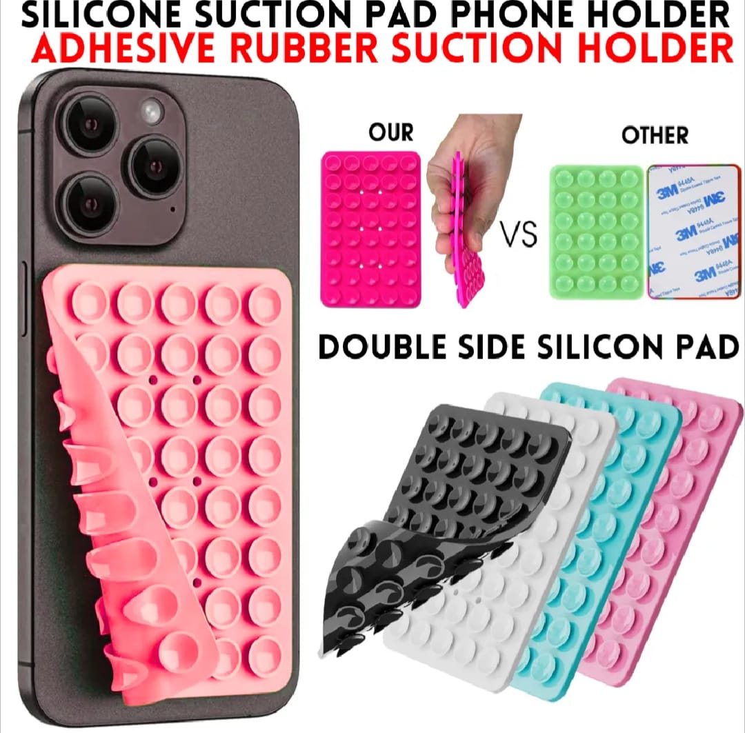 1 PCs Double Side Silicone Suction Pad Phone Holder Self-Adhesive Square Rubber Grip Pad for All Mobiles & Tablets (Random Color) - Image 2