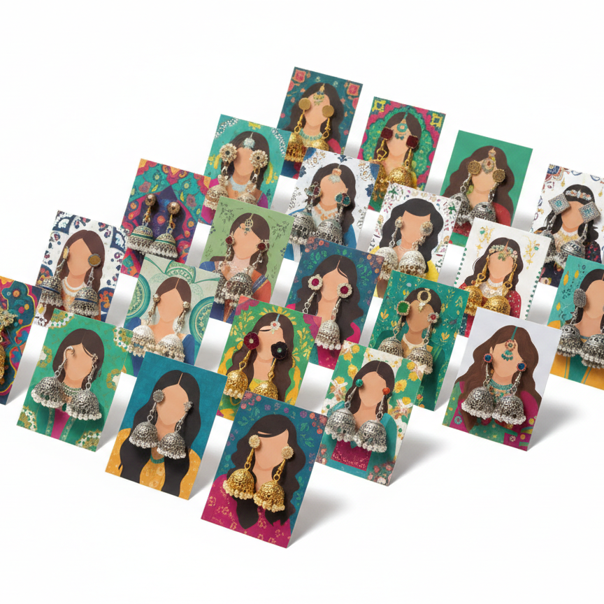 Earrings Eidi Cards Pack of 27 Mini Festive Cards without Jewellery (Random Designs) - Image 2