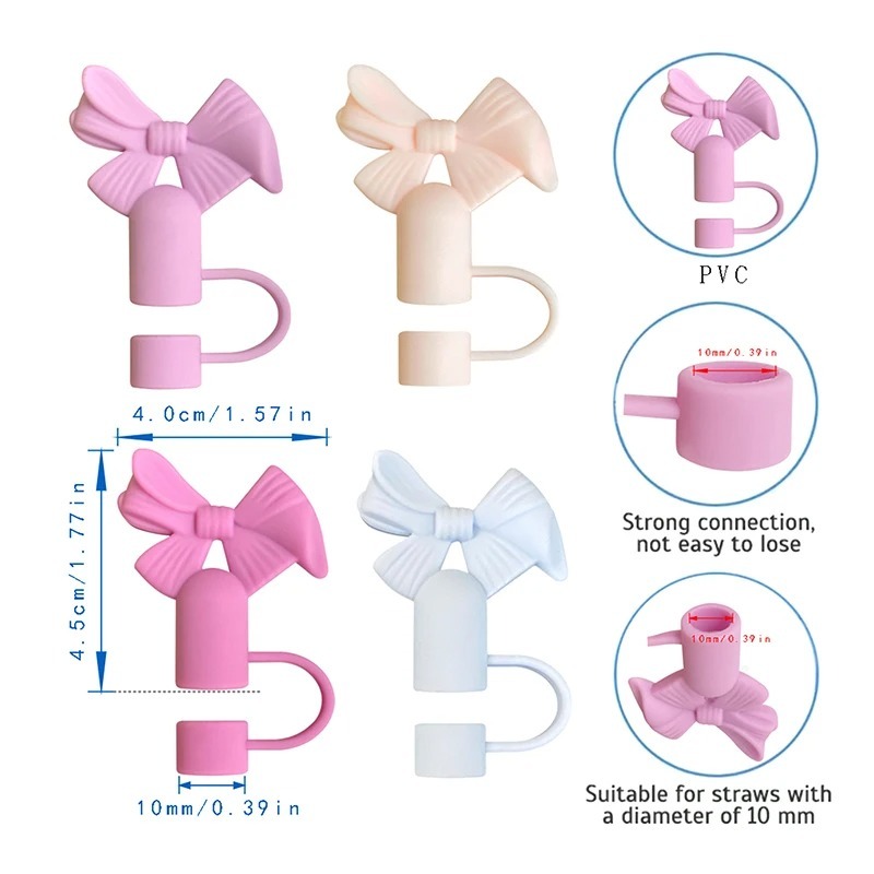 Buy 1 Get 1 Free Silicone Straw Cover Cap for Stanley Cup | 10mm 3D Bow & Animal Straw Topper - Image 4