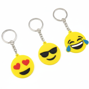 Pack of 3 Assorted Round Emoji Reaction Keychains  Plastic Smiley Face Charms (Random Designs)