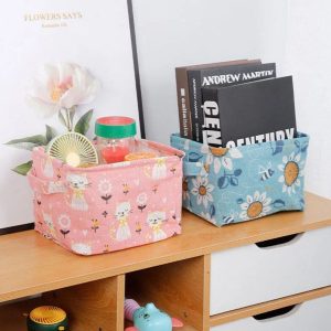 Foldable Desktop Storage Basket | Waterproof Cotton Linen Organizer