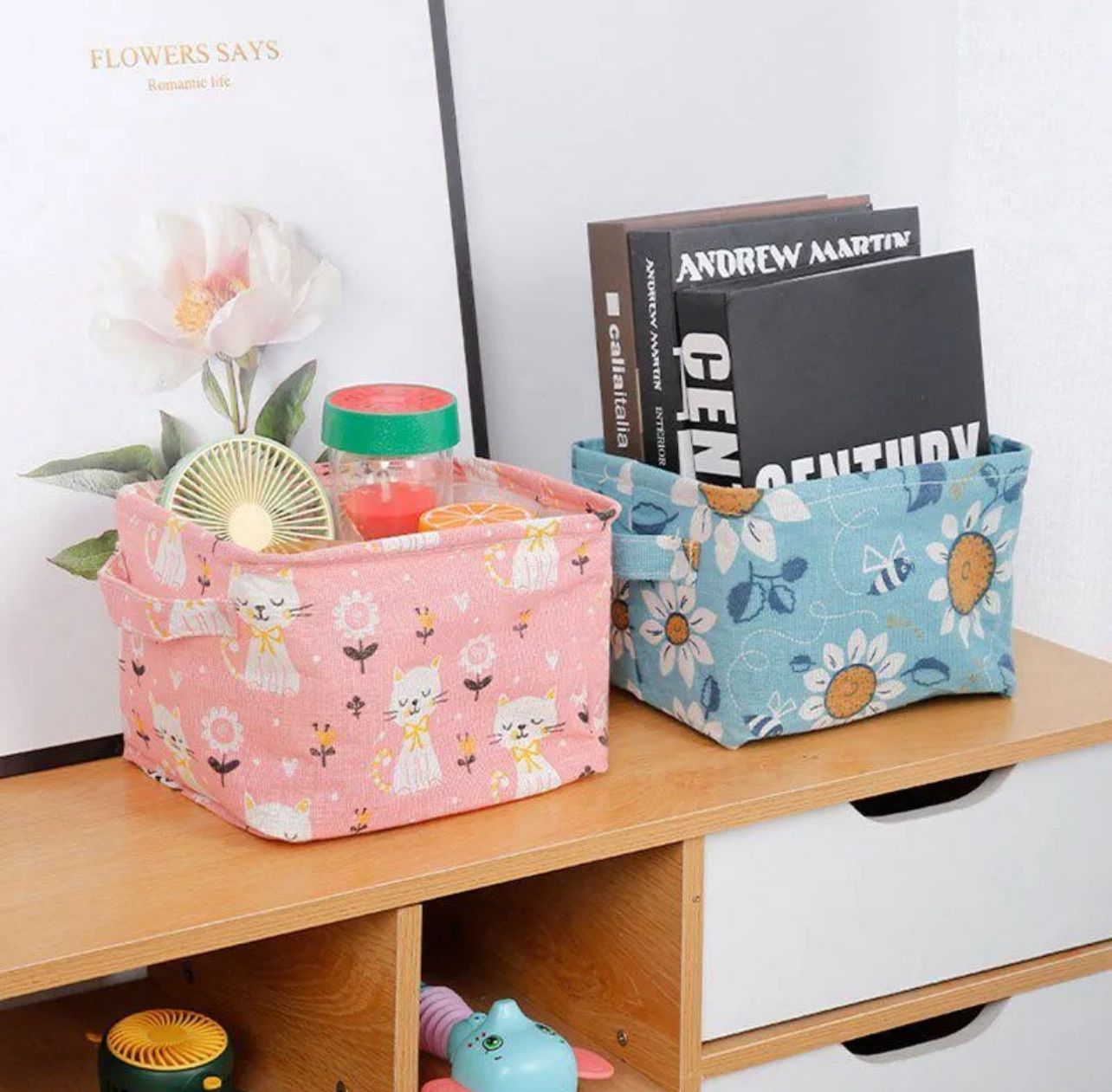 Foldable Desktop Storage Basket | Waterproof Cotton Linen Organizer