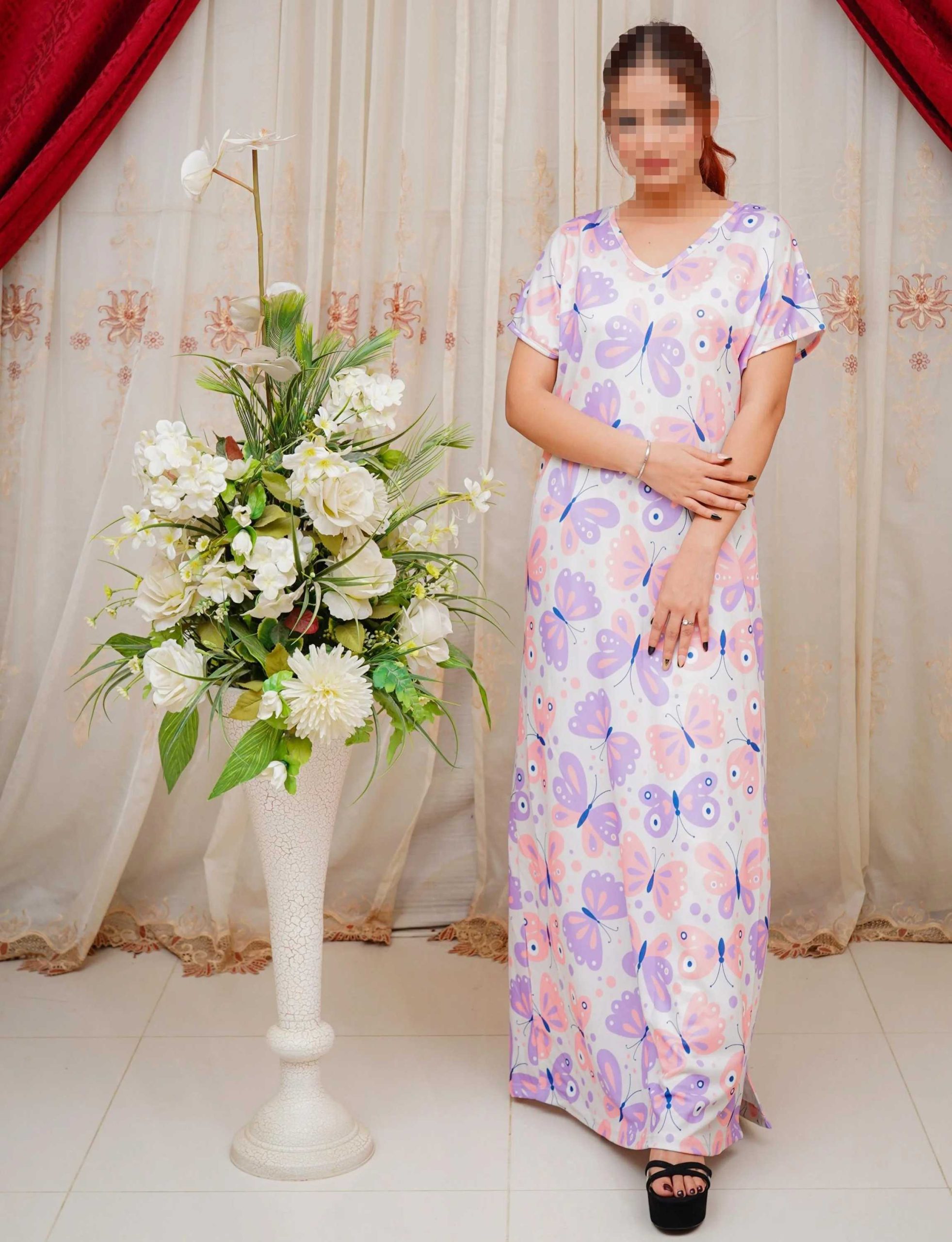 Bliss Beam 3 Piece Imported Jersey Interlock Printed Nighty Panty And Poni Set Free Size For Women - Image 3