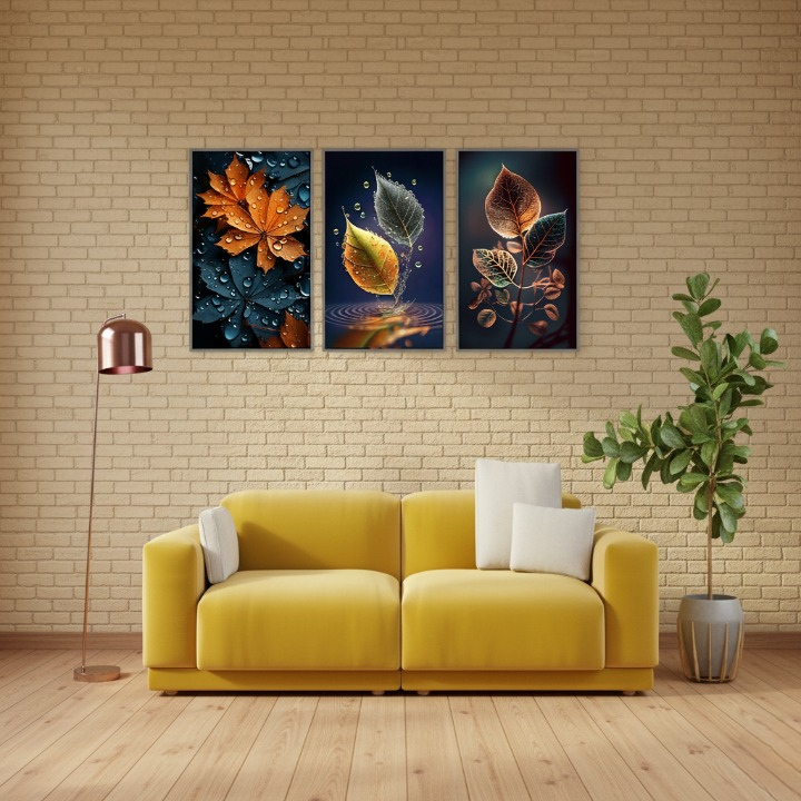 3-Piece Autumn Leaf Wall Art Frames Decorative 8x11 Inch Modern Home Decor Set with Double Tape for Easy Wall Mounting - Image 3