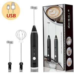 2 In 1 Rechargeable Milk Frother Wand Powerful Handheld Whisk & Drink Mixer For Coffee, Latte, Cappuccino, Hot Chocolate & Beverages (Black)
