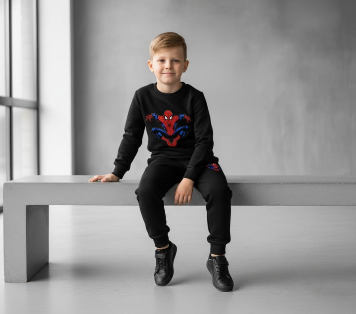 Kids Spider-Man Printed Black & Black Tracksuit Set - Image 2