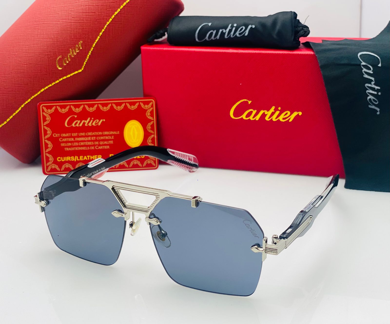 Cartier Luxury Rimless Square Sunglasses For Men And Women With Gradient UV Style Fashion Glasses - Image 2