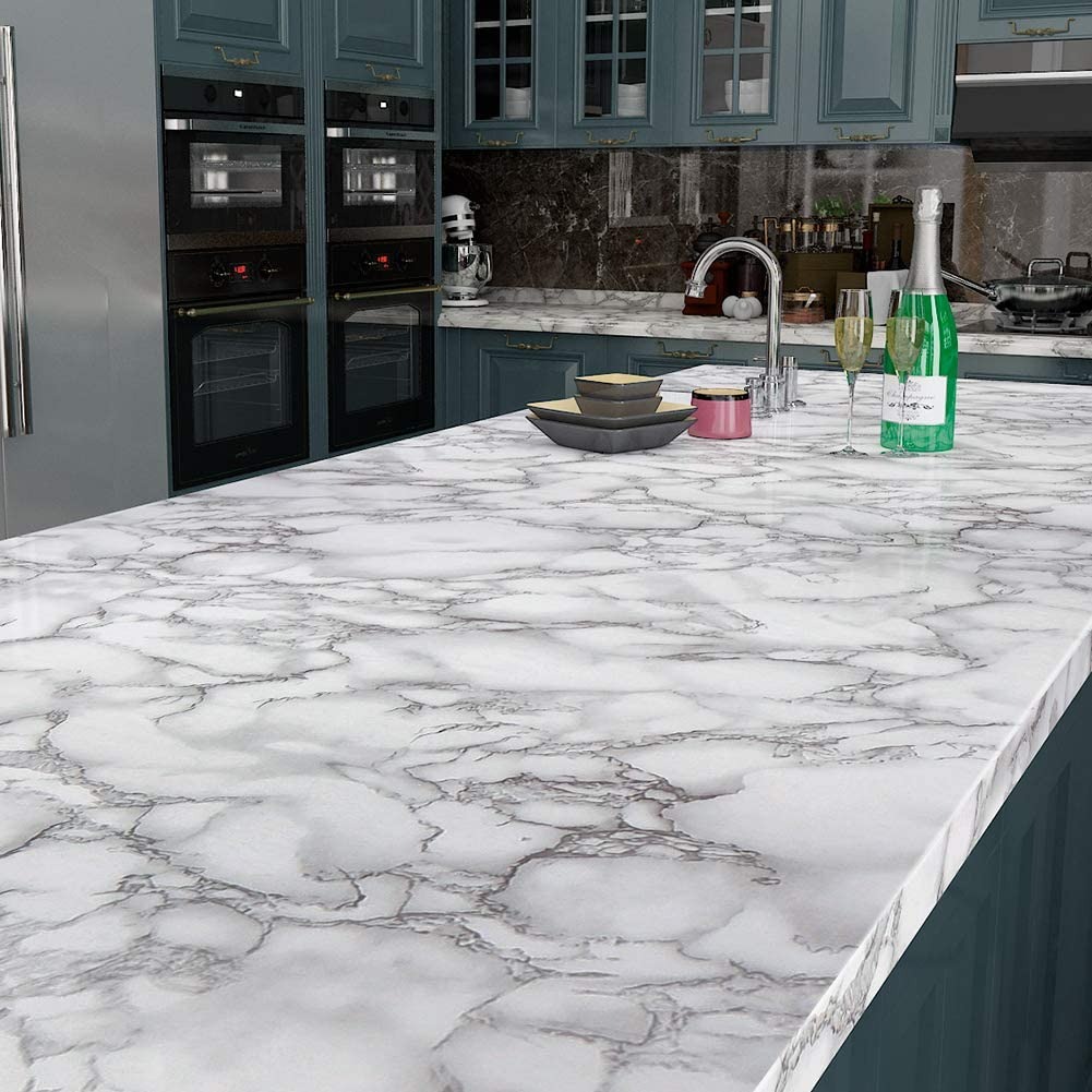 Self Adhesive White Marble Sheet For Kitchen Waterproof, Heat And Oil Resistant Wallpap er For Countertops, Cabinets, And Furniture(60x200) - Image 2