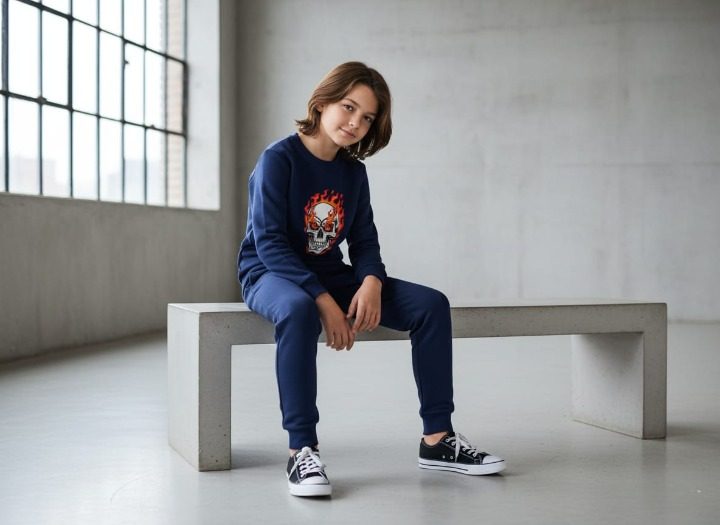 Kids Navy Blue Ghost Skull Printed Tracksuit Set | FOR BABY AND KIDS - Image 3