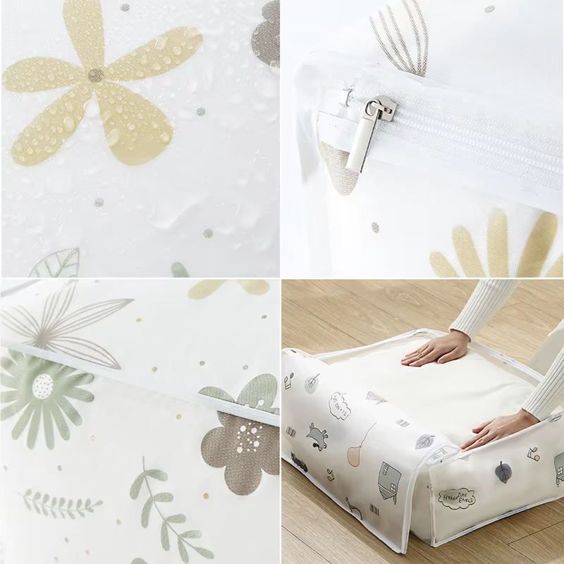 Quilt Storage Bag Waterproof Closet Organizers Zipper Folding Organizer Durable Clothing Packaging Plastic Bags for Storing Coats, Jackets Home Use Pillows, Blankets (Random Design) - Image 4