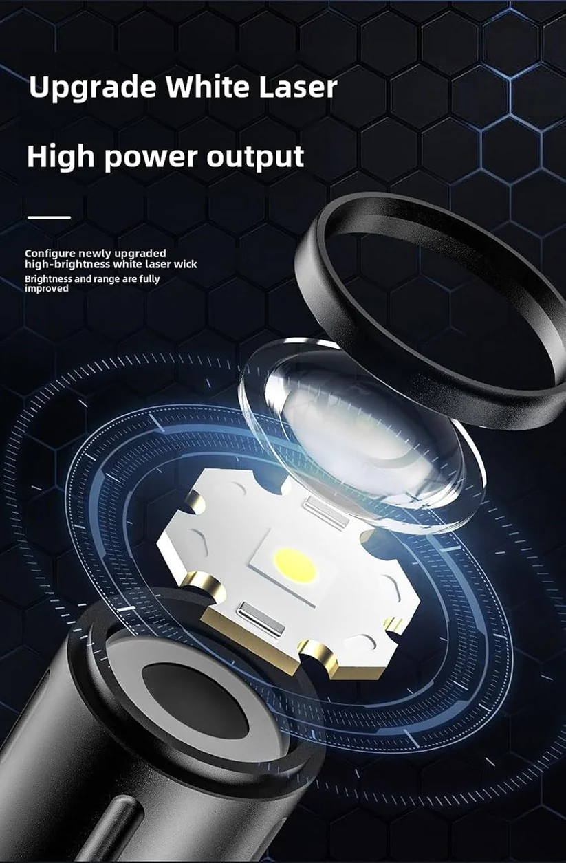 Rechargeable White Laser Super Battery Aluminum LED Flashlight, Body Tactical,Long Battery Zoomable, Light - Image 3
