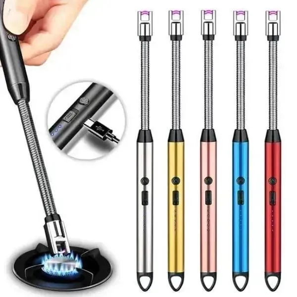USB Rechargeable Electric Arc BBQ Lighter Windproof Flameless Plasma Lighter with 360° Flexible Neck and LED Battery Indicator for Kitchen Candles BBQ - Image 3