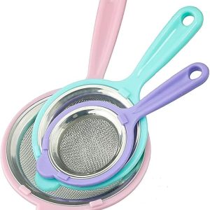 Colorful Stainless Steel Mesh Tea Strainer with Plastic Handle  Fine Sieve for Kitchen Use