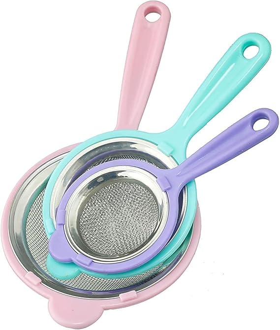 Colorful Stainless Steel Mesh Tea Strainer with Plastic Handle Fine Sieve for Kitchen Use
