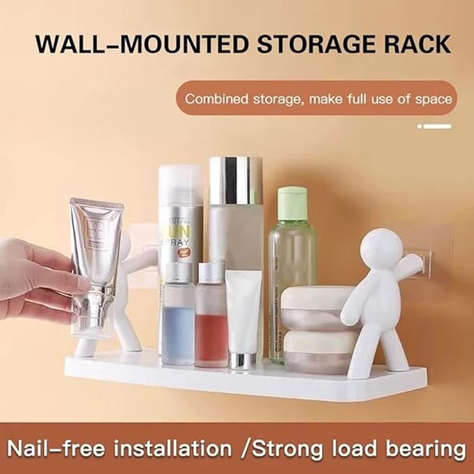 Multifunctional Self Adhesive Creative Character Shelves Bathroom Wall Mounted Shelf - Image 3