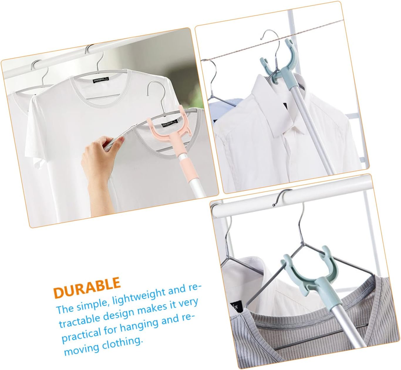 Extendable Telescopic Clothes Fork, Adjustable Laundry Hanging Fork with Hook (random color) - Image 2