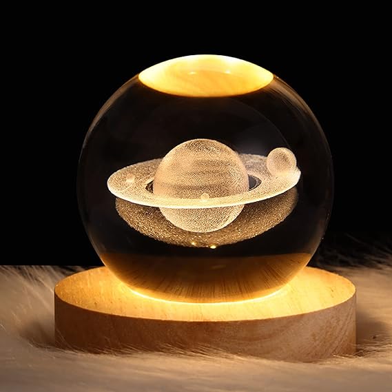 3D Galaxy Solar System Crystal Ball Night Light with Wooden Base for Boys and Girls - Image 3