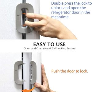 Child Safety Refrigerator Lock Self-Adhesive Fridge & Freezer Door Lock with Double Safety Button Easy One-Hand Use