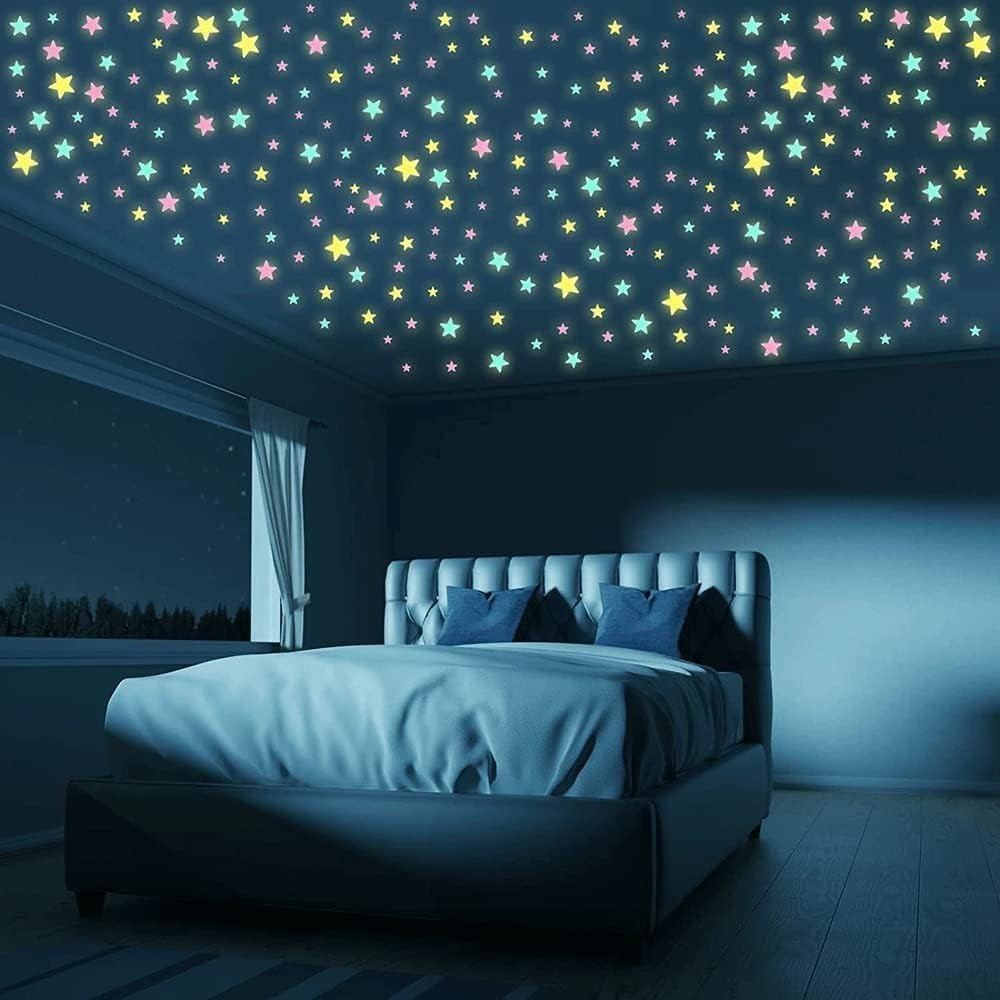 Pack of 100 3D Glowing Stars for Ceiling and Wall Decoration Luminous Night Sky Stickers for Kids Rooms, Bedrooms, and Nurseries Glow-in-the-Dark Wall Decals with Adhesive - Image 2