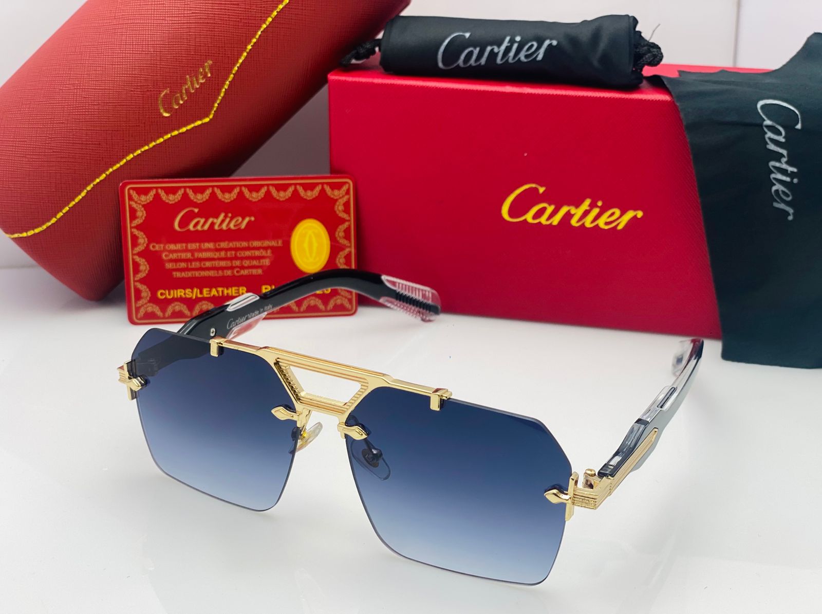 Cartier Luxury Rimless Square Sunglasses For Men And Women With Gradient UV Style Fashion Glasses - Image 4