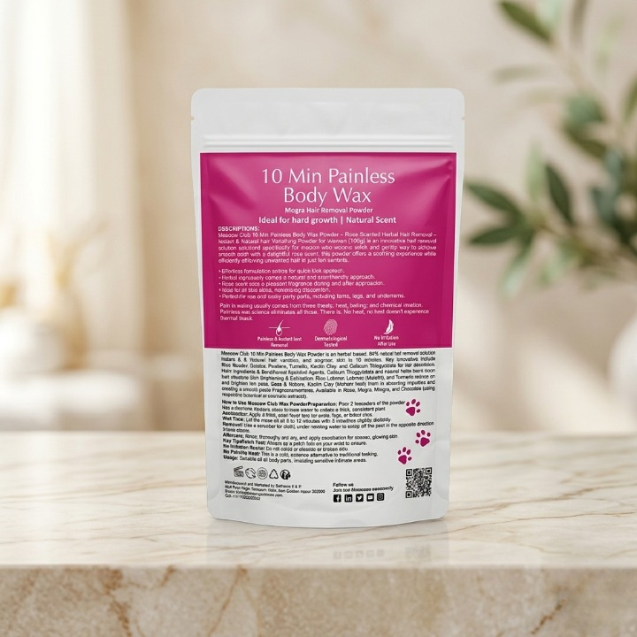 Meeoow Club 10 Min Painless Body Wax Powder Mogra Scented Herbal Hair Removal Powder (100g) - Image 2