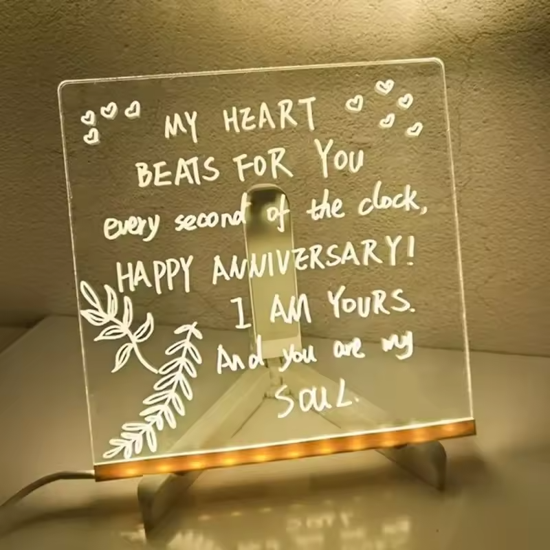 Colorful LED Writing Board Acrylic Message Board With USB Erasable Lights | 6x6 Inches - Image 4