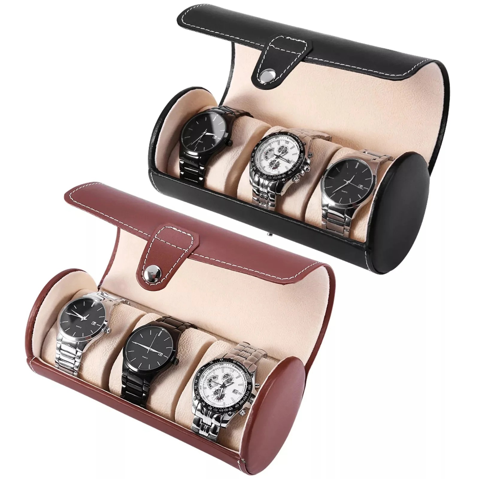 3 Slot Wristwatch Bracelet Organizer Travel Pouch Portable PU Watch Display Storage Gift Roll Case ( Random Color) - Image 2