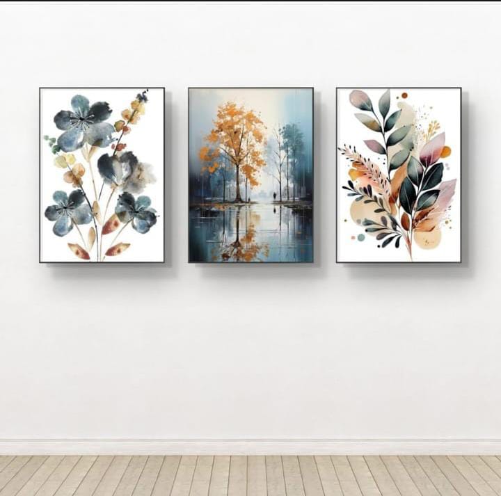Nature-Inspired Wall Art Set 3 Wooden Frames (8x11) with Botanical & Landscape Designs | Easy Wall Mounting with Double Tape