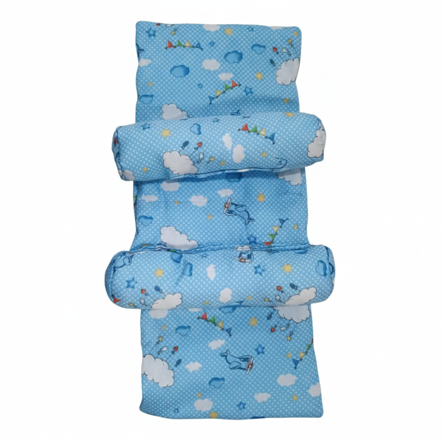 Baby Sleeping Bed Set With Pillow And Side Cushions Soft Cotton Fabric, Comfortable And Breathable Mattress For Newborns And Infants (Random Color)