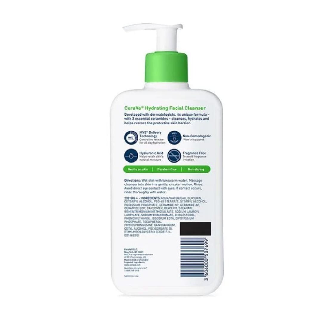 Cerave Hydrating Facial Cleanser 237ml Gentle Moisturizing Face Wash With Hyaluronic Acid And Ceramides For Normal To Dry Skin - Image 4