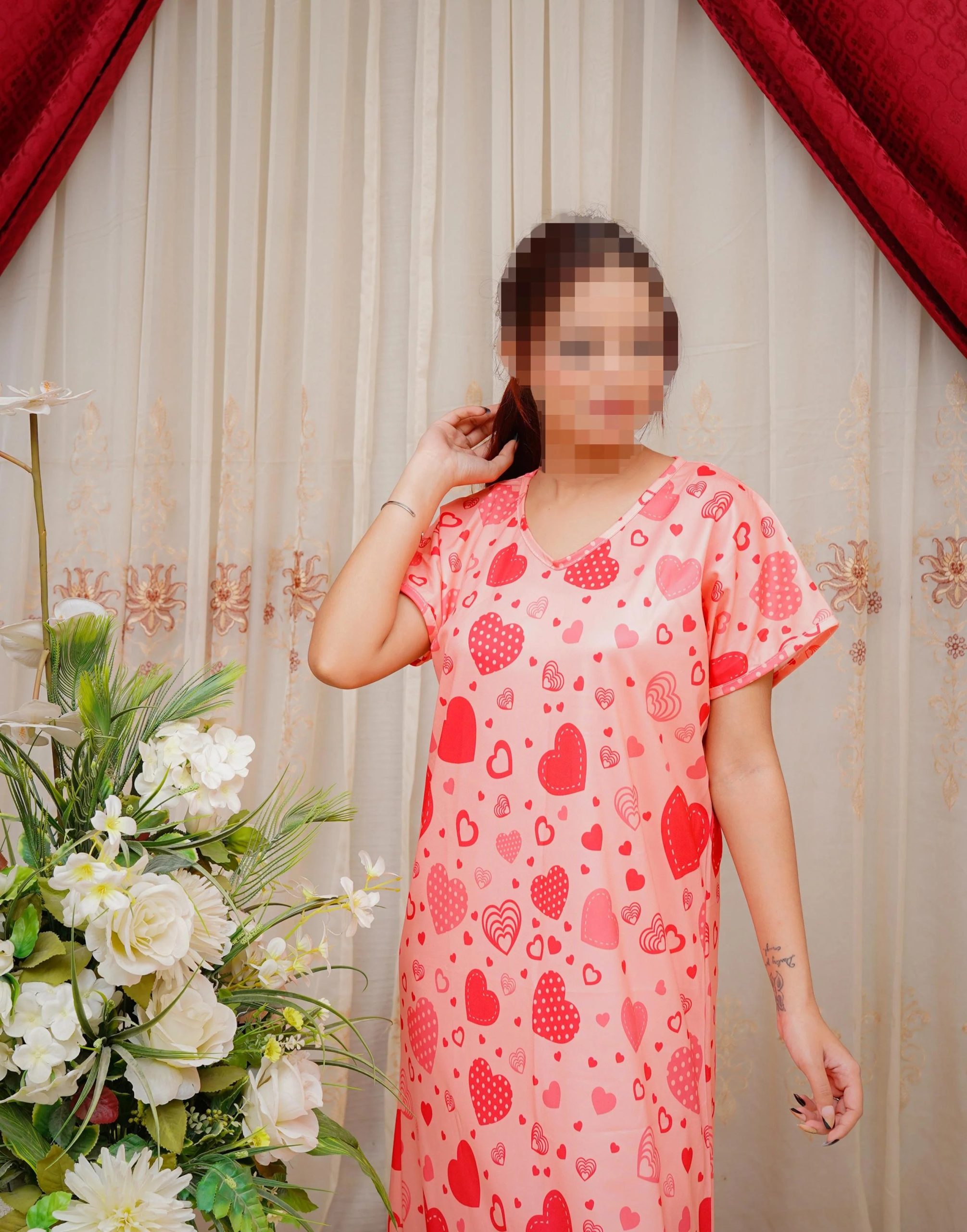 Velvet Dawn 3 Piece Nightwear Set for Women Free Size Soft Jersey Interlock Nighty with Panty & Poni