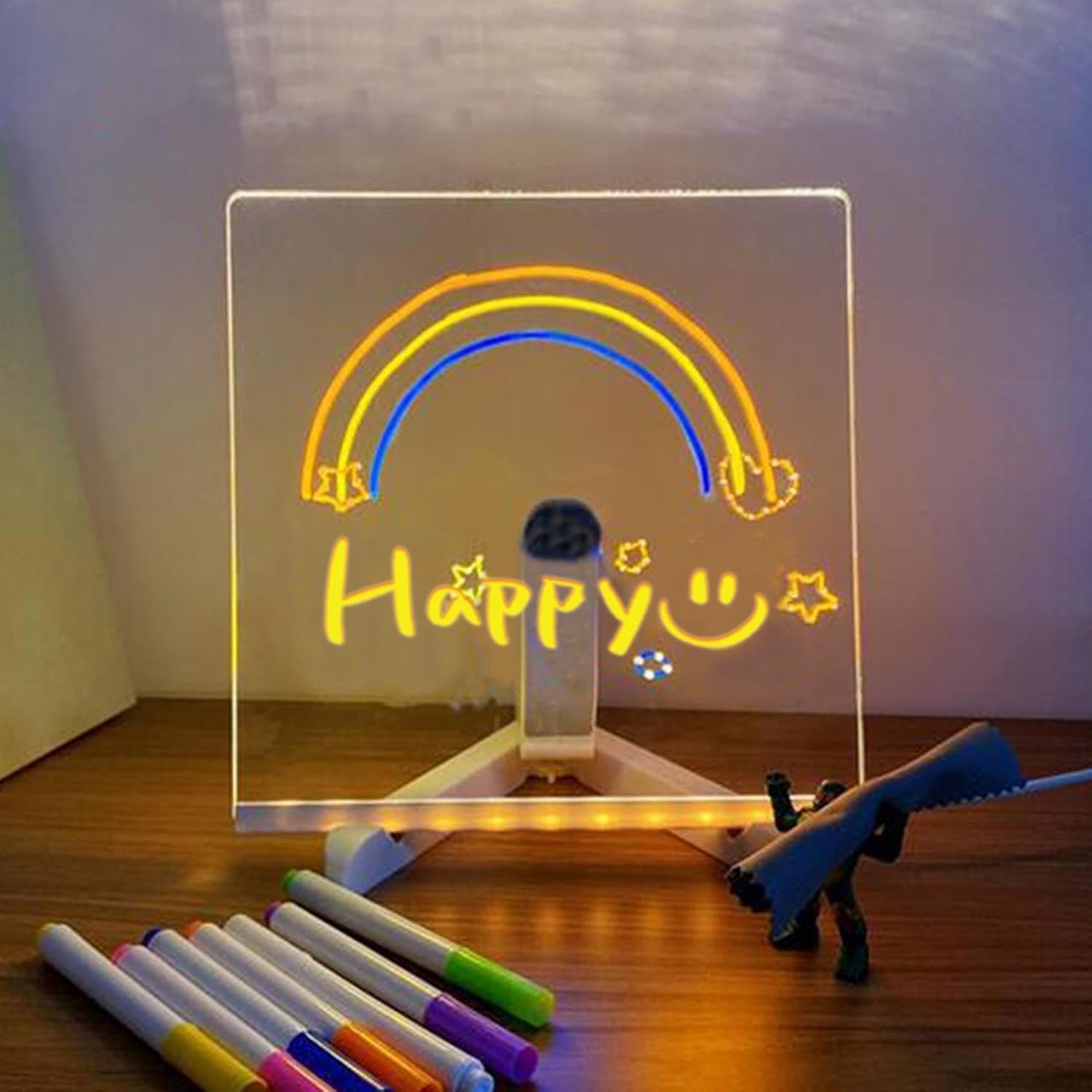 Transparent Acrylic LED Dry Erase Message Board 20x20cm White Stand With Glowing Display - Image 2
