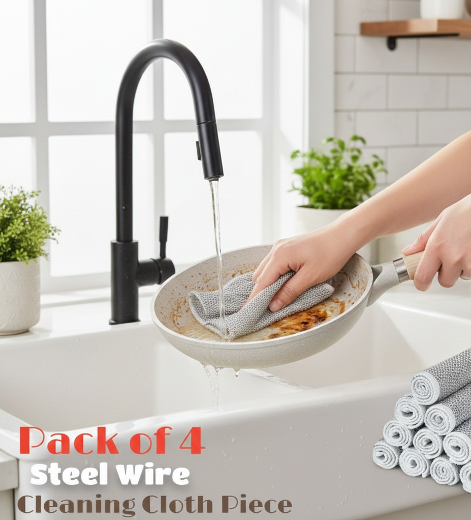 Pack of 4 Kitchen Steel Mesh Wire DishWasher Cleaning Cloth Durable Dishwashing Scrubber Pads for Utensils, Pots, Pans & Daily Kitchen Cleaning - Image 3