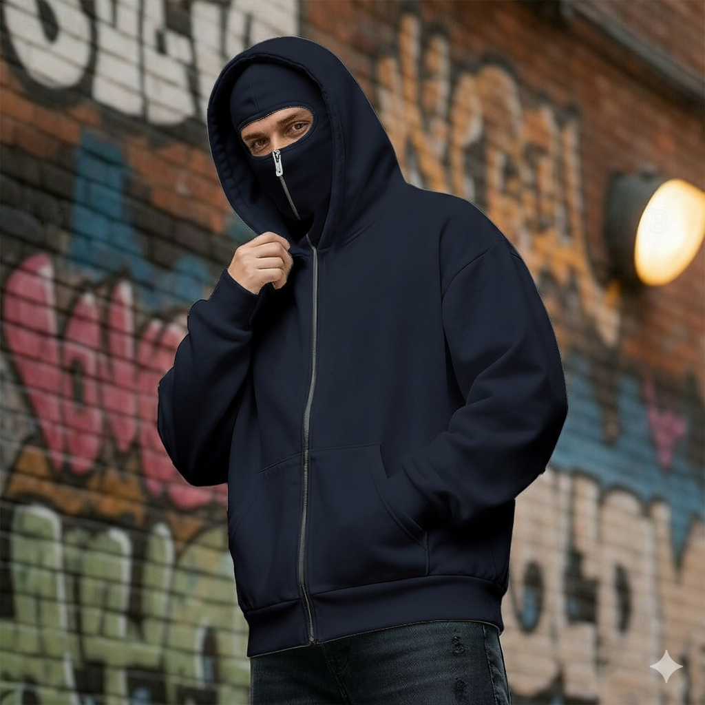Balaclava Ninja Zipper Hoodie Jacket For Men Comfy Fashion - Image 5