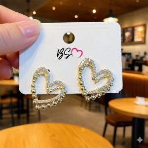 ZJE-164 Heart Shape Double Korean Earrings  Elegant Fashion Jewellery, Stylish Accessory for Women